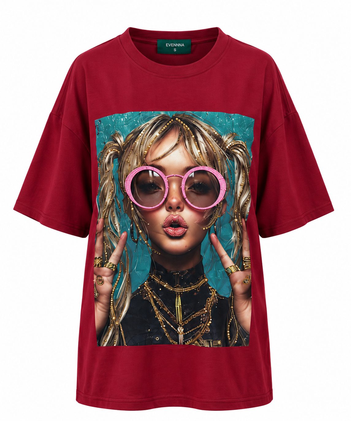 Tricou bordo oversize din bumbac cu imprimeu