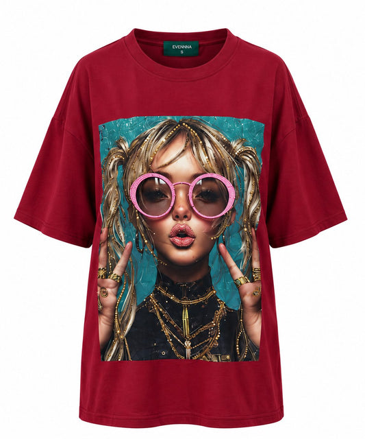 Tricou bordo oversize din bumbac cu imprimeu