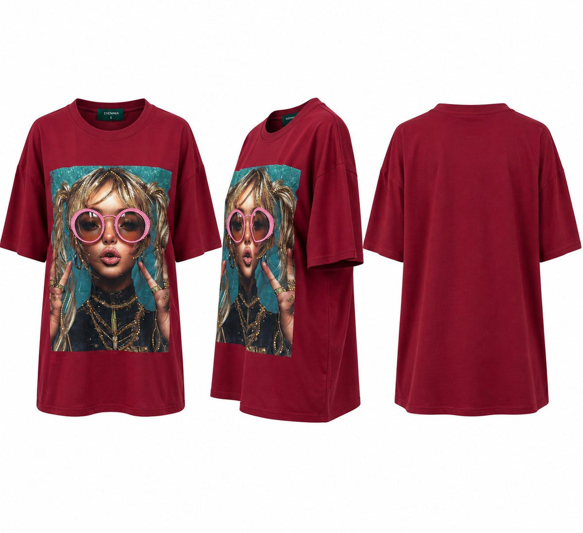 Tricou bordo oversize din bumbac cu imprimeu