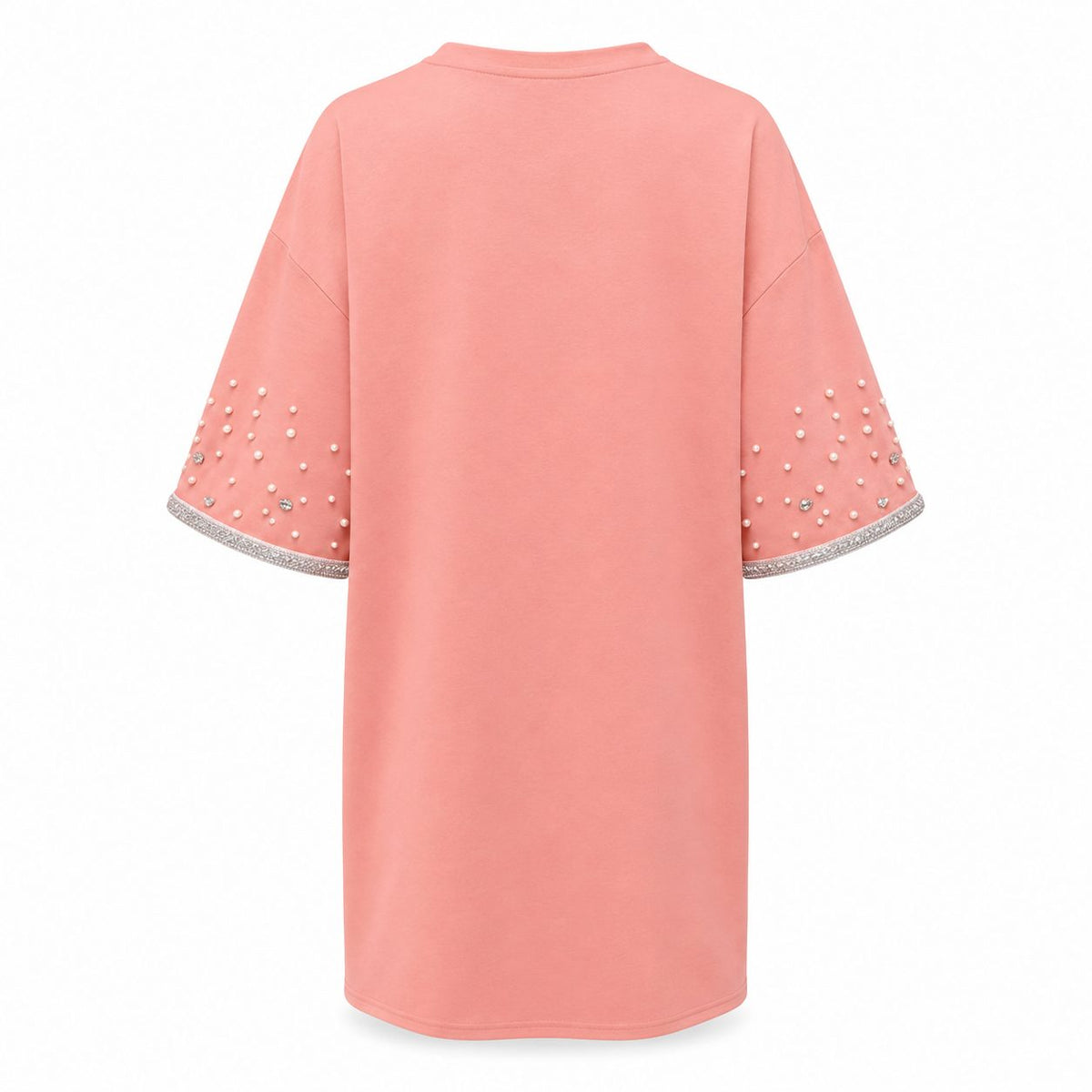 Tricou oversize roz cu strasuri si tiv argintiu
