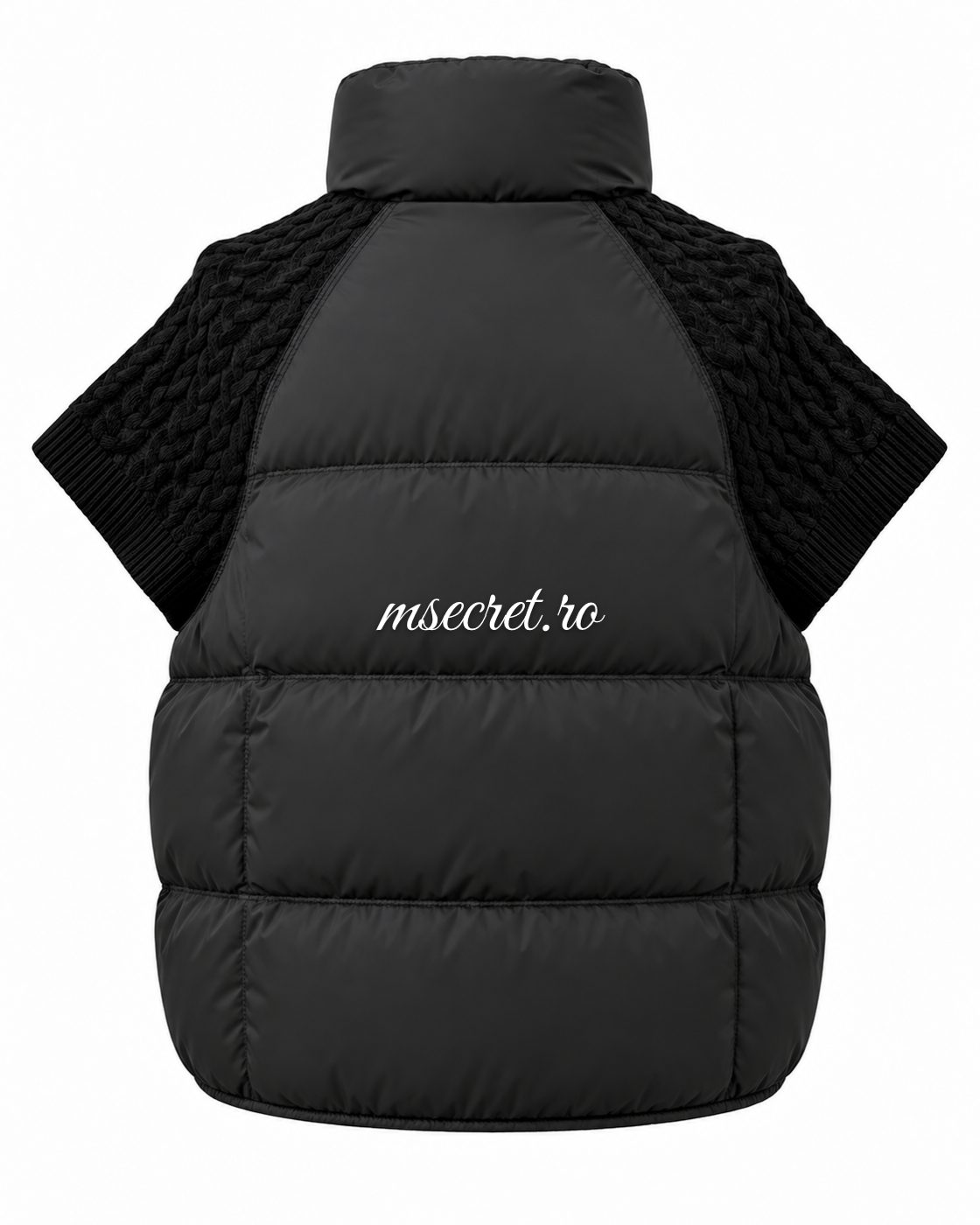 Vesta matlasata neagra cu maneci scurte tricotate - vedere din spate